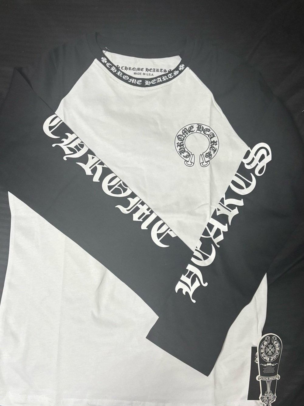 Chrome Hearts Black and White Raglan Logo Long Sleeve Tee